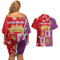 Castile and León Flag Couples Matching Off Shoulder Short Dress and Hawaiian Shirt Autonomous Community of Spain - Wonder Print Shop