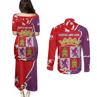 Castile and León Flag Couples Matching Puletasi and Long Sleeve Button Shirt Autonomous Community of Spain - Wonder Print Shop