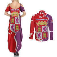 Castile and León Flag Couples Matching Summer Maxi Dress and Long Sleeve Button Shirt Autonomous Community of Spain - Wonder Print Shop
