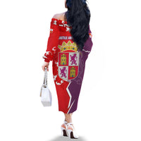 Castile and León Flag Family Matching Off The Shoulder Long Sleeve Dress and Hawaiian Shirt Autonomous Community of Spain - Wonder Print Shop