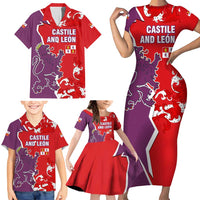 Castile and León Flag Family Matching Short Sleeve Bodycon Dress and Hawaiian Shirt Autonomous Community of Spain - Wonder Print Shop