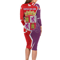 Castile and León Flag Long Sleeve Bodycon Dress Autonomous Community of Spain - Wonder Print Shop