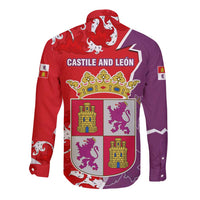 Castile and León Flag Long Sleeve Button Shirt Autonomous Community of Spain - Wonder Print Shop