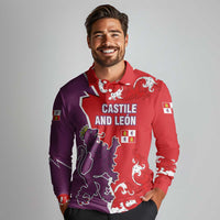 Castile and León Flag Long Sleeve Polo Shirt Autonomous Community of Spain - Wonder Print Shop