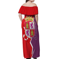 Castile and León Flag Off Shoulder Maxi Dress Autonomous Community of Spain - Wonder Print Shop