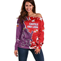 Castile and León Flag Off Shoulder Sweater Autonomous Community of Spain - Wonder Print Shop