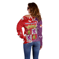 Castile and León Flag Off Shoulder Sweater Autonomous Community of Spain - Wonder Print Shop