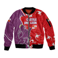 Castile and León Flag Sleeve Zip Bomber Jacket Autonomous Community of Spain - Wonder Print Shop