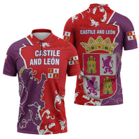 Castile and León Flag Zipper Polo Shirt Autonomous Community of Spain - Wonder Print Shop