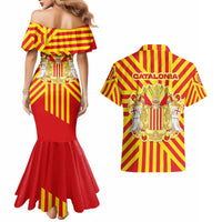 Catalonia Flag Couples Matching Mermaid Dress and Hawaiian Shirt Autonomous Community of Spain - Wonder Print Shop