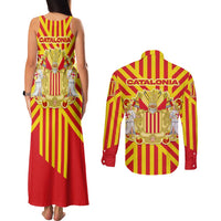 Catalonia Flag Couples Matching Tank Maxi Dress and Long Sleeve Button Shirt Autonomous Community of Spain - Wonder Print Shop