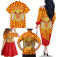 Catalonia Flag Family Matching Off The Shoulder Long Sleeve Dress and Hawaiian Shirt Autonomous Community of Spain - Wonder Print Shop