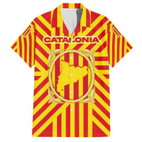 Catalonia Flag Family Matching Off The Shoulder Long Sleeve Dress and Hawaiian Shirt Autonomous Community of Spain - Wonder Print Shop