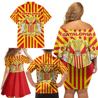 Catalonia Flag Family Matching Off Shoulder Short Dress and Hawaiian Shirt Autonomous Community of Spain - Wonder Print Shop