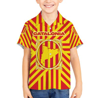 Catalonia Flag Family Matching Off Shoulder Short Dress and Hawaiian Shirt Autonomous Community of Spain - Wonder Print Shop