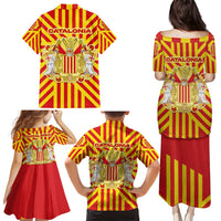 Catalonia Flag Family Matching Puletasi and Hawaiian Shirt Autonomous Community of Spain - Wonder Print Shop