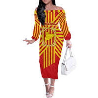 Catalonia Flag Off The Shoulder Long Sleeve Dress Autonomous Community of Spain - Wonder Print Shop