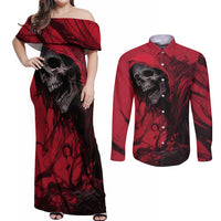 Skull Death Couples Matching Off Shoulder Maxi Dress and Long Sleeve Button Shirts Your Time - Wonder Print Shop
