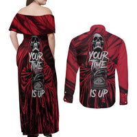 Skull Death Couples Matching Off Shoulder Maxi Dress and Long Sleeve Button Shirts Your Time - Wonder Print Shop
