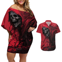 Skull Death Couples Matching Off Shoulder Short Dress and Hawaiian Shirt Your Time - Wonder Print Shop