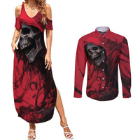 Skull Death Couples Matching Summer Maxi Dress and Long Sleeve Button Shirts Your Time - Wonder Print Shop