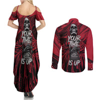 Skull Death Couples Matching Summer Maxi Dress and Long Sleeve Button Shirts Your Time - Wonder Print Shop