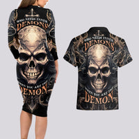 Skull Fantasy Couples Matching Long Sleeve Bodycon Dress and Hawaiian Shirt Who Needs Inner Demons When You Are The Demon - Wonder Print Shop