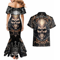 Skull Fantasy Couples Matching Mermaid Dress and Hawaiian Shirt Who Needs Inner Demons When You Are The Demon - Wonder Print Shop