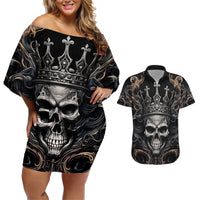 Skull Fantasy Couples Matching Off Shoulder Short Dress and Hawaiian Shirt Who Needs Inner Demons When You Are The Demon - Wonder Print Shop