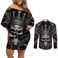 Skull Fantasy Couples Matching Off Shoulder Short Dress and Long Sleeve Button Shirts Who Needs Inner Demons When You Are The Demon - Wonder Print Shop
