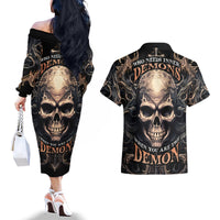 Skull Fantasy Couples Matching Off The Shoulder Long Sleeve Dress and Hawaiian Shirt Who Needs Inner Demons When You Are The Demon - Wonder Print Shop