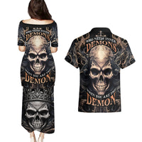 Skull Fantasy Couples Matching Puletasi Dress and Hawaiian Shirt Who Needs Inner Demons When You Are The Demon - Wonder Print Shop
