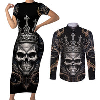 Skull Fantasy Couples Matching Short Sleeve Bodycon Dress and Long Sleeve Button Shirts Who Needs Inner Demons When You Are The Demon - Wonder Print Shop