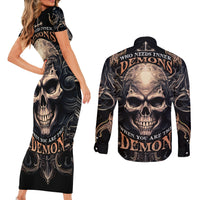 Skull Fantasy Couples Matching Short Sleeve Bodycon Dress and Long Sleeve Button Shirts Who Needs Inner Demons When You Are The Demon - Wonder Print Shop