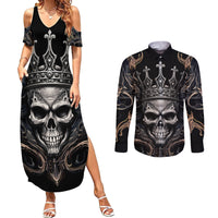 Skull Fantasy Couples Matching Summer Maxi Dress and Long Sleeve Button Shirts Who Needs Inner Demons When You Are The Demon - Wonder Print Shop