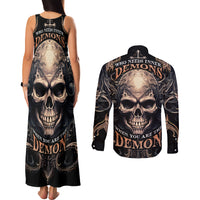 Skull Fantasy Couples Matching Tank Maxi Dress and Long Sleeve Button Shirts Who Needs Inner Demons When You Are The Demon - Wonder Print Shop