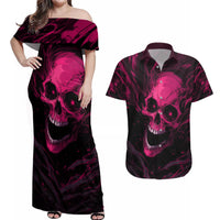 Death Skull Couples Matching Off Shoulder Maxi Dress and Hawaiian Shirt I'm Scary Enough Without A Costume - Wonder Print Shop