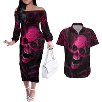 Death Skull Couples Matching Off The Shoulder Long Sleeve Dress and Hawaiian Shirt I'm Scary Enough Without A Costume - Wonder Print Shop