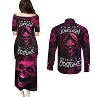 Death Skull Couples Matching Puletasi Dress and Long Sleeve Button Shirts I'm Scary Enough Without A Costume - Wonder Print Shop