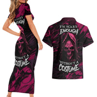 Death Skull Couples Matching Short Sleeve Bodycon Dress and Hawaiian Shirt I'm Scary Enough Without A Costume - Wonder Print Shop