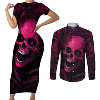 Death Skull Couples Matching Short Sleeve Bodycon Dress and Long Sleeve Button Shirts I'm Scary Enough Without A Costume - Wonder Print Shop