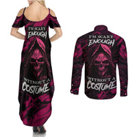 Death Skull Couples Matching Summer Maxi Dress and Long Sleeve Button Shirts I'm Scary Enough Without A Costume - Wonder Print Shop