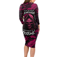 Death Skull Long Sleeve Bodycon Dress I'm Scary Enough Without A Costume - Wonder Print Shop