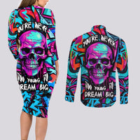 Skull Grafity Couples Matching Long Sleeve Bodycon Dress and Long Sleeve Button Shirts You Are Never Too Young To Dream Big - Wonder Print Shop
