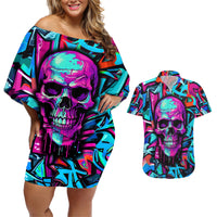 Skull Grafity Couples Matching Off Shoulder Short Dress and Hawaiian Shirt You Are Never Too Young To Dream Big - Wonder Print Shop