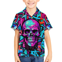 Skull Grafity Family Matching Off Shoulder Long Sleeve Dress and Hawaiian Shirt You Are Never Too Young To Dream Big - Wonder Print Shop
