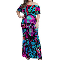 Skull Grafity Off Shoulder Maxi Dress You Are Never Too Young To Dream Big - Wonder Print Shop