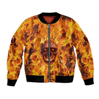 Three Skulls Flaming Bomber Jacket High On Fire - Wonder Print Shop