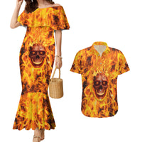Three Skulls Flaming Couples Matching Mermaid Dress and Hawaiian Shirt High On Fire - Wonder Print Shop