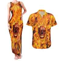 Three Skulls Flaming Couples Matching Tank Maxi Dress and Hawaiian Shirt High On Fire - Wonder Print Shop